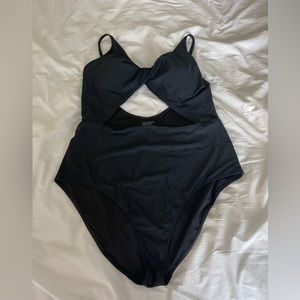 XXL Tall Black Twist Scoop One Piece Swimsuit